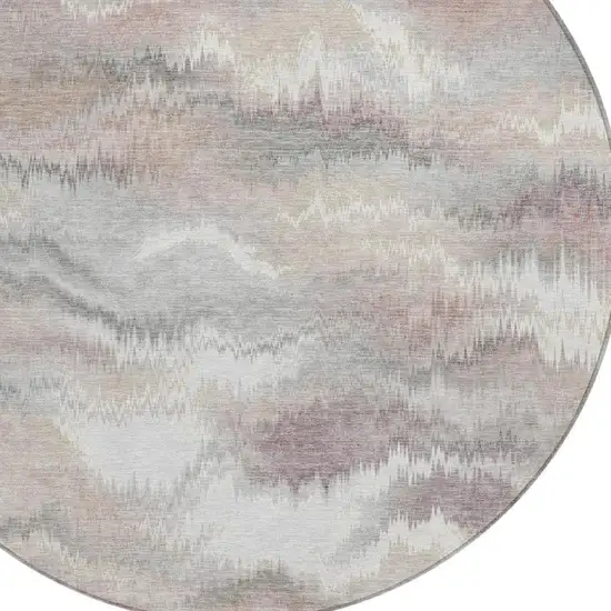 8' Ivory And Silver Round Abstract Washable Indoor Outdoor Area Rug Photo 2