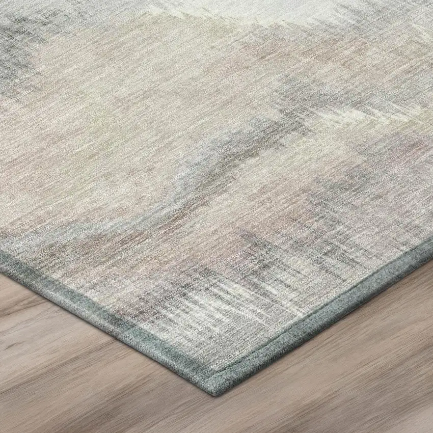 8' Ivory And Silver Round Abstract Washable Indoor Outdoor Area Rug Photo 4