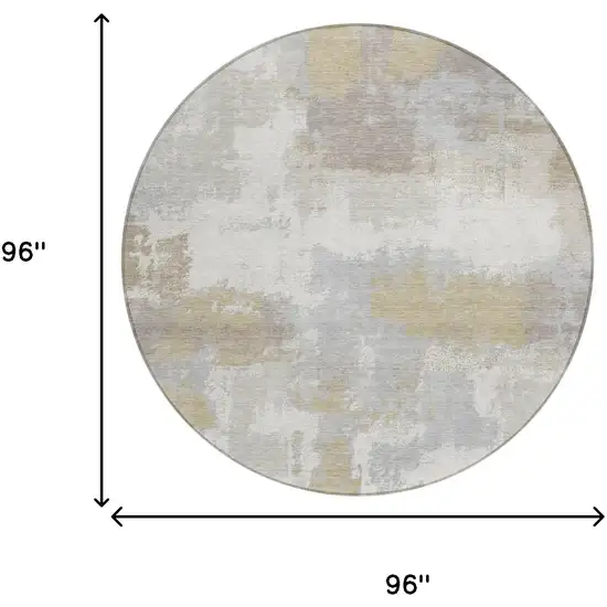 8' Ivory And Silver Round Abstract Washable Indoor Outdoor Area Rug Photo 6