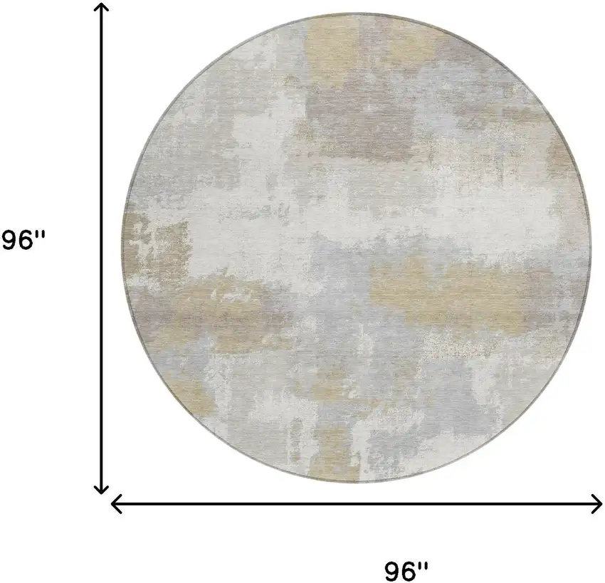 8' Ivory And Silver Round Abstract Washable Indoor Outdoor Area Rug Photo 6