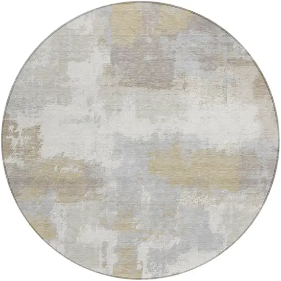 8' Ivory And Silver Round Abstract Washable Indoor Outdoor Area Rug Photo 1