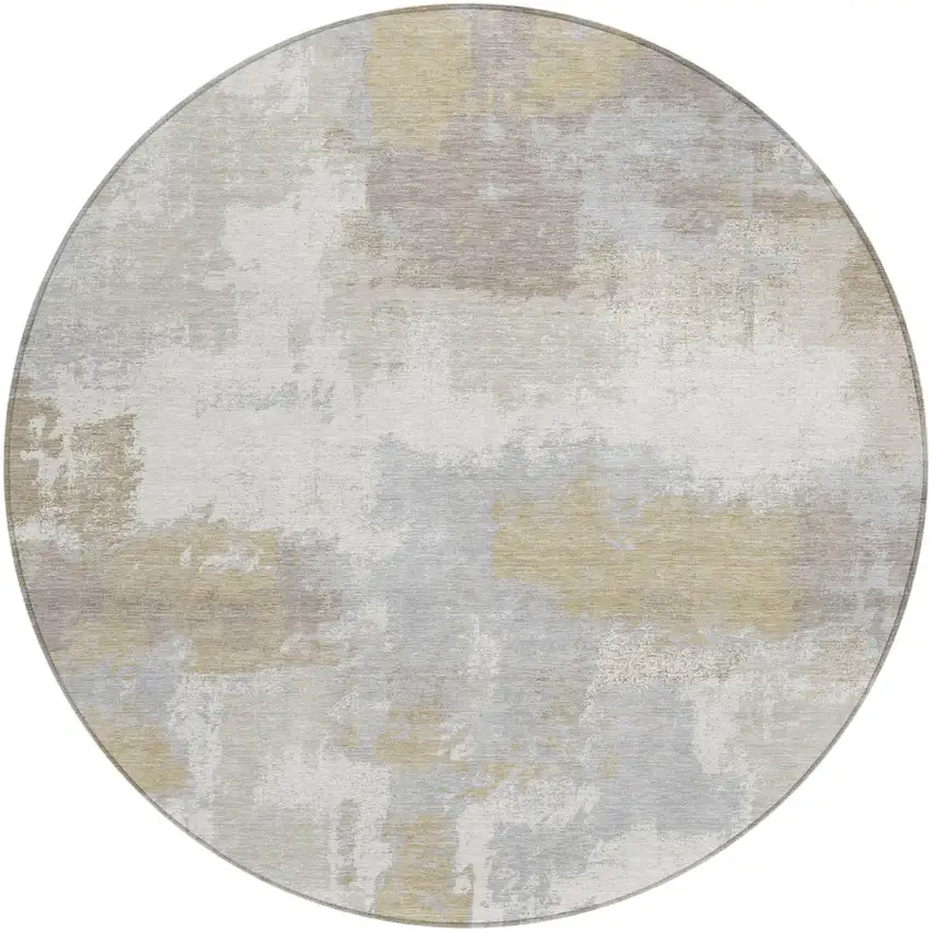 8' Ivory And Silver Round Abstract Washable Indoor Outdoor Area Rug Photo 1