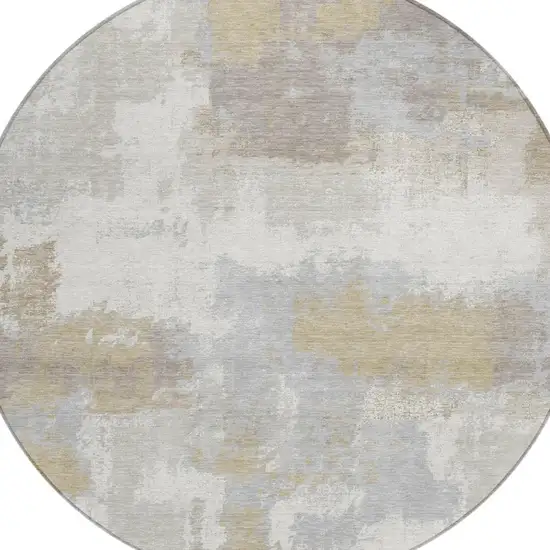8' Ivory And Silver Round Abstract Washable Indoor Outdoor Area Rug Photo 2