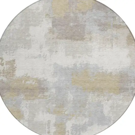 8' Ivory And Silver Round Abstract Washable Indoor Outdoor Area Rug Photo 3