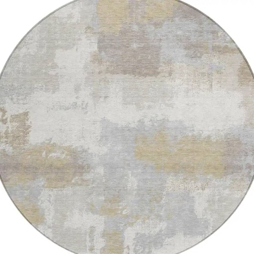 8' Ivory And Silver Round Abstract Washable Indoor Outdoor Area Rug Photo 3