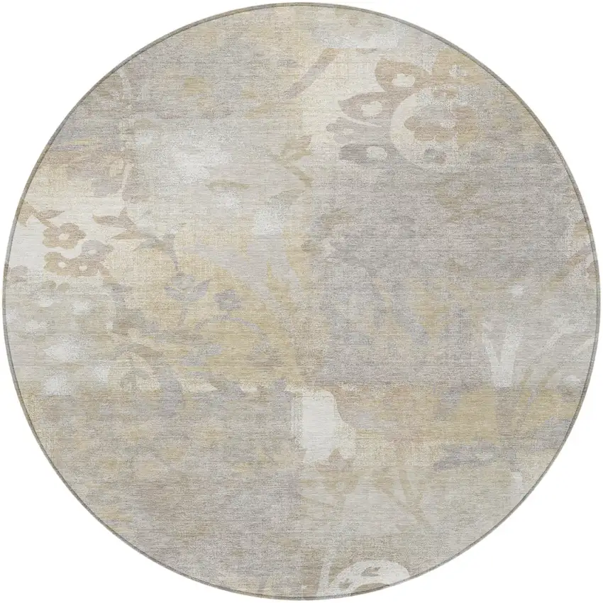 8' Ivory And Silver Round Botanical Leaves Washable Indoor Outdoor Area Rug Photo 3