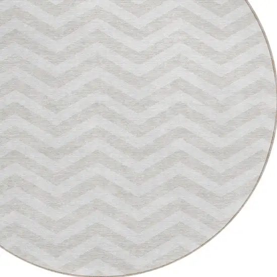 8' Ivory And Silver Round Chevron Washable Indoor Outdoor Area Rug Photo 4