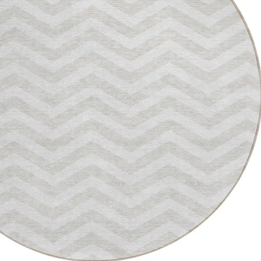 8' Ivory And Silver Round Chevron Washable Indoor Outdoor Area Rug Photo 4