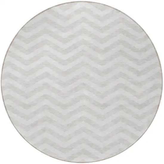 8' Ivory And Silver Round Chevron Washable Indoor Outdoor Area Rug Photo 5