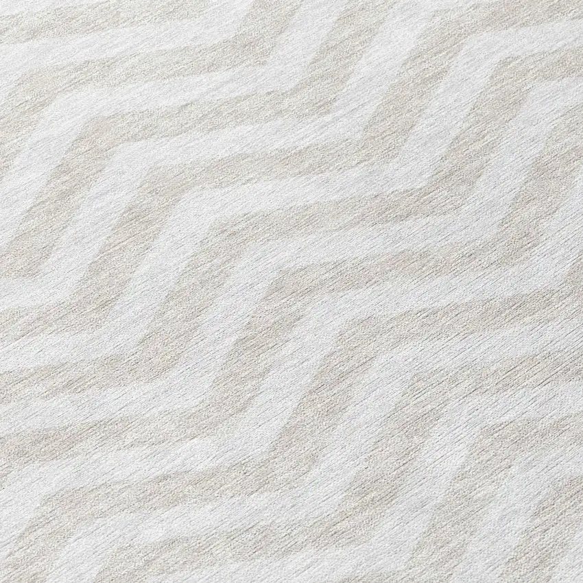 8' Ivory And Silver Round Chevron Washable Indoor Outdoor Area Rug Photo 8