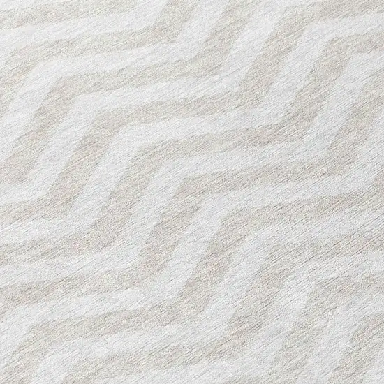 8' Ivory And Silver Round Chevron Washable Indoor Outdoor Area Rug Photo 8