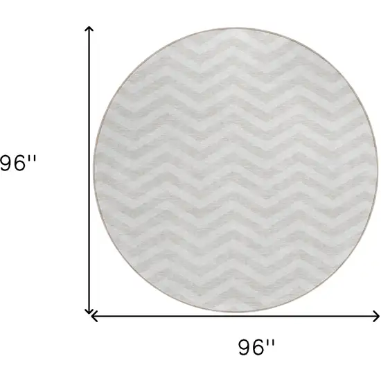 8' Ivory And Silver Round Chevron Washable Indoor Outdoor Area Rug Photo 3