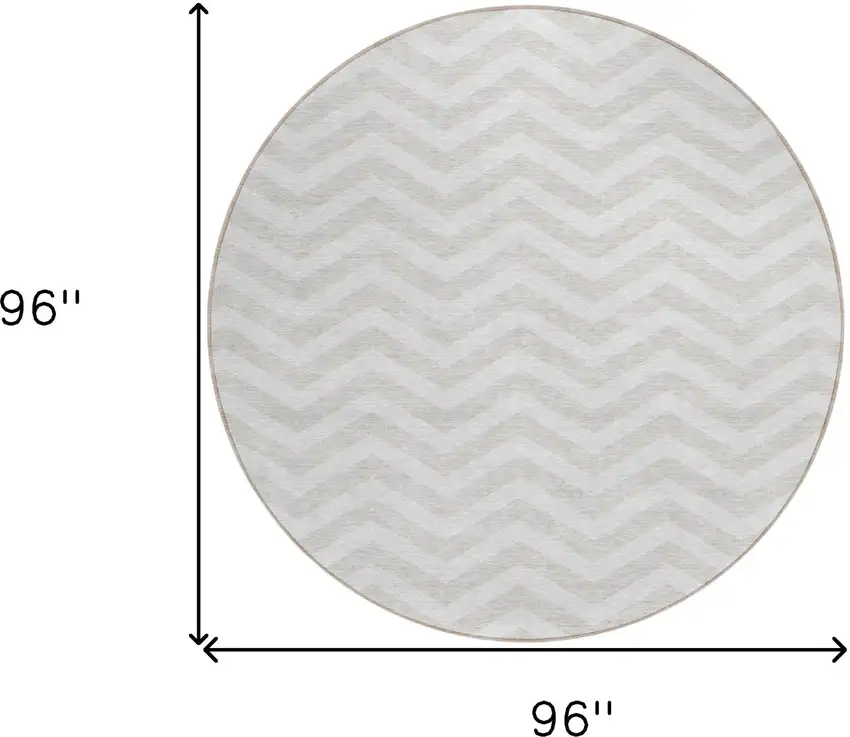 8' Ivory And Silver Round Chevron Washable Indoor Outdoor Area Rug Photo 3