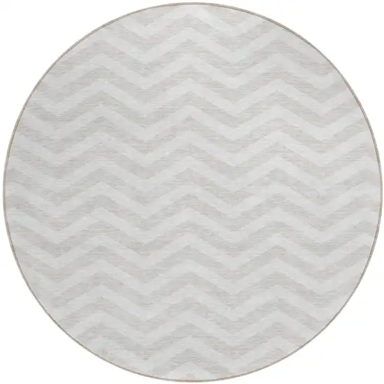 8' Ivory And Silver Round Chevron Washable Indoor Outdoor Area Rug Photo 2