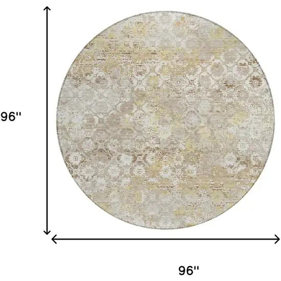 8' Ivory And Silver Round Floral Medallion Washable Indoor Outdoor Area Rug Photo 5