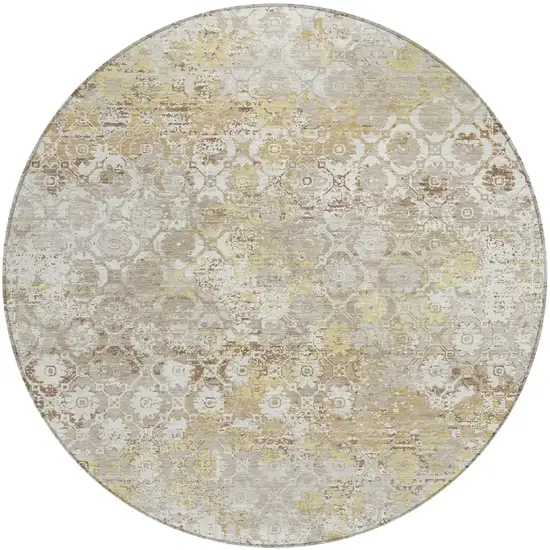 8' Ivory And Silver Round Floral Medallion Washable Indoor Outdoor Area Rug Photo 2