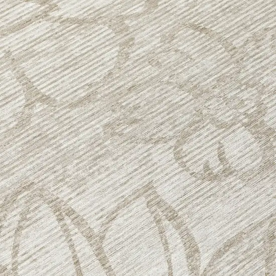 8' Ivory And Silver Round Floral Washable Indoor Outdoor Area Rug Photo 4