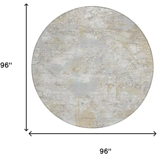 8' Ivory And Silver Round Floral Washable Indoor Outdoor Area Rug Photo 6