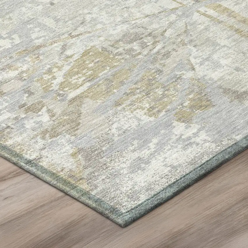8' Ivory And Silver Round Floral Washable Indoor Outdoor Area Rug Photo 4