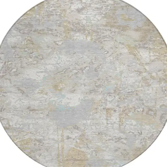 8' Ivory And Silver Round Floral Washable Indoor Outdoor Area Rug Photo 3