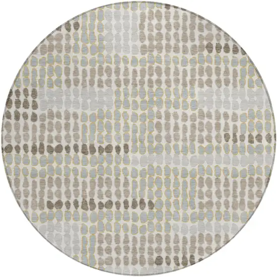 8' Ivory And Silver Round Geometric Washable Indoor Outdoor Area Rug Photo 2