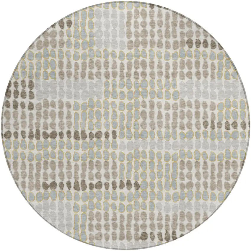 8' Ivory And Silver Round Geometric Washable Indoor Outdoor Area Rug Photo 2
