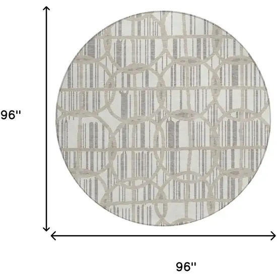 8' Ivory And Silver Round Geometric Washable Indoor Outdoor Area Rug Photo 5