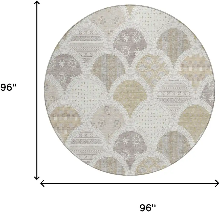 8' Ivory And Silver Round Geometric Washable Indoor Outdoor Area Rug Photo 5