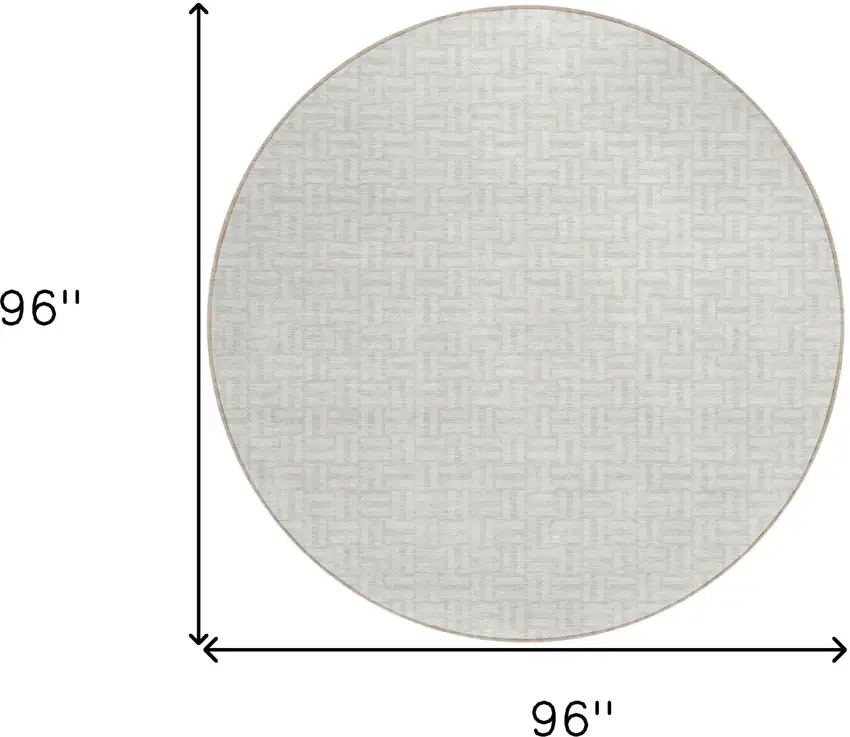 8' Ivory And Silver Round Geometric Washable Indoor Outdoor Area Rug Photo 3