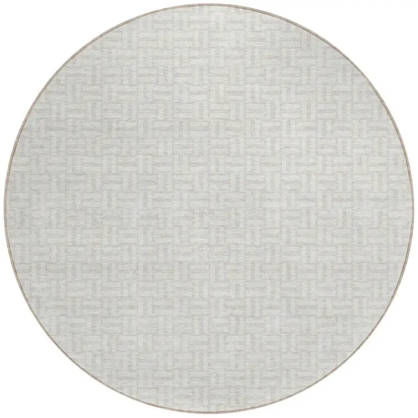 8' Ivory And Silver Round Geometric Washable Indoor Outdoor Area Rug Photo 4