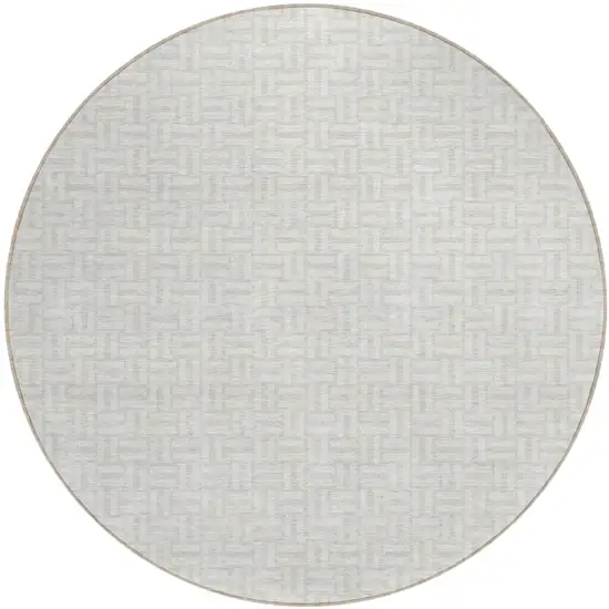 8' Ivory And Silver Round Geometric Washable Indoor Outdoor Area Rug Photo 2