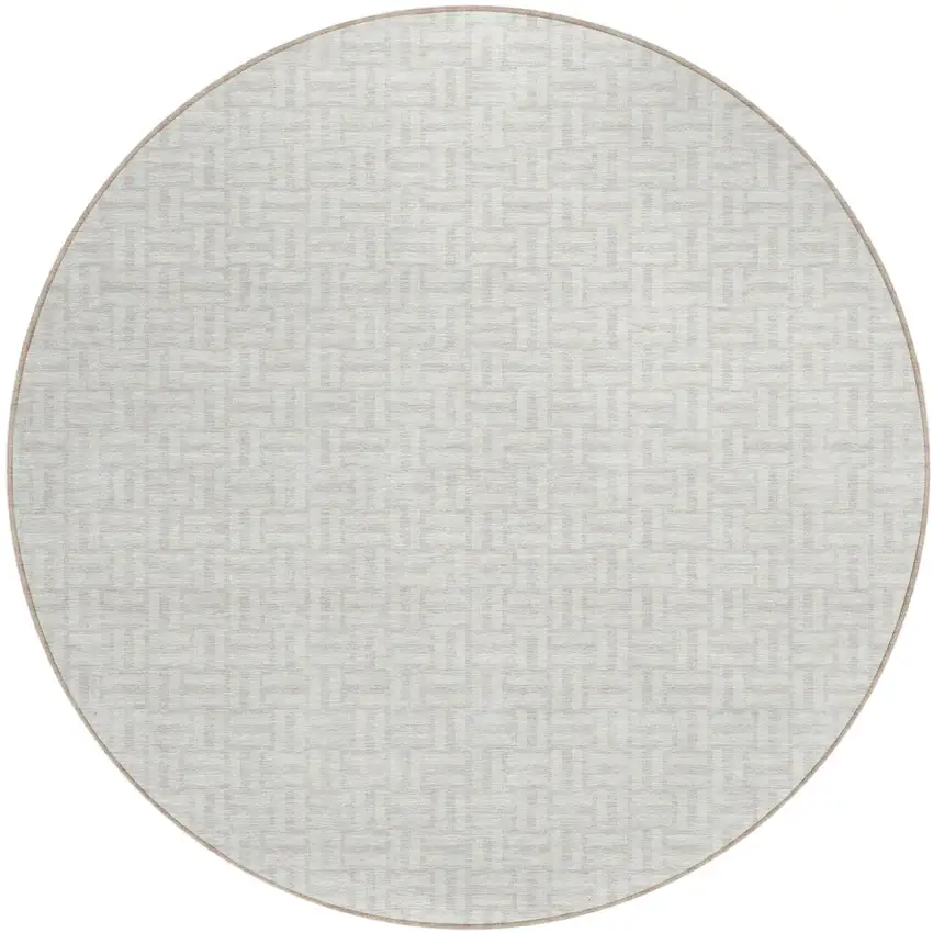 8' Ivory And Silver Round Geometric Washable Indoor Outdoor Area Rug Photo 2