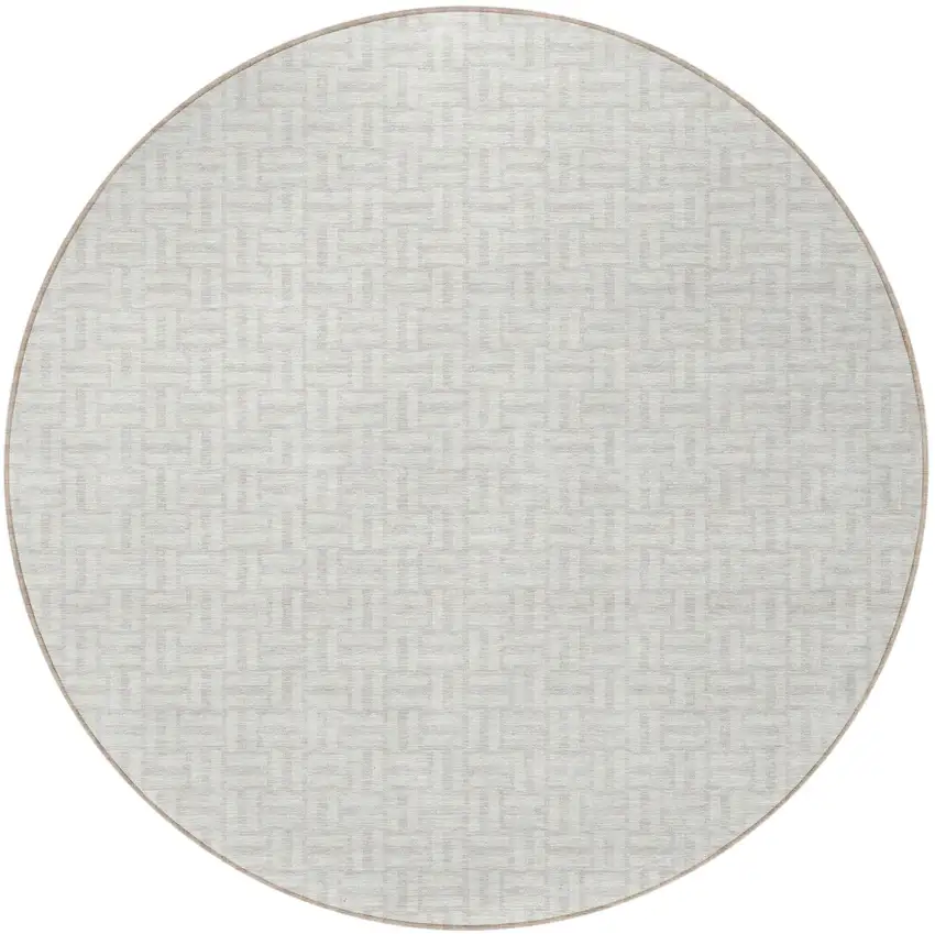 8' Ivory And Silver Round Geometric Washable Indoor Outdoor Area Rug Photo 5