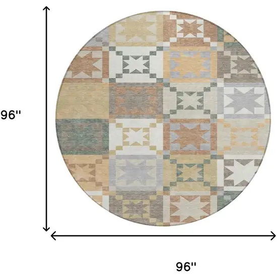 8' Ivory And Silver Round Patchwork Washable Indoor Outdoor Area Rug Photo 8