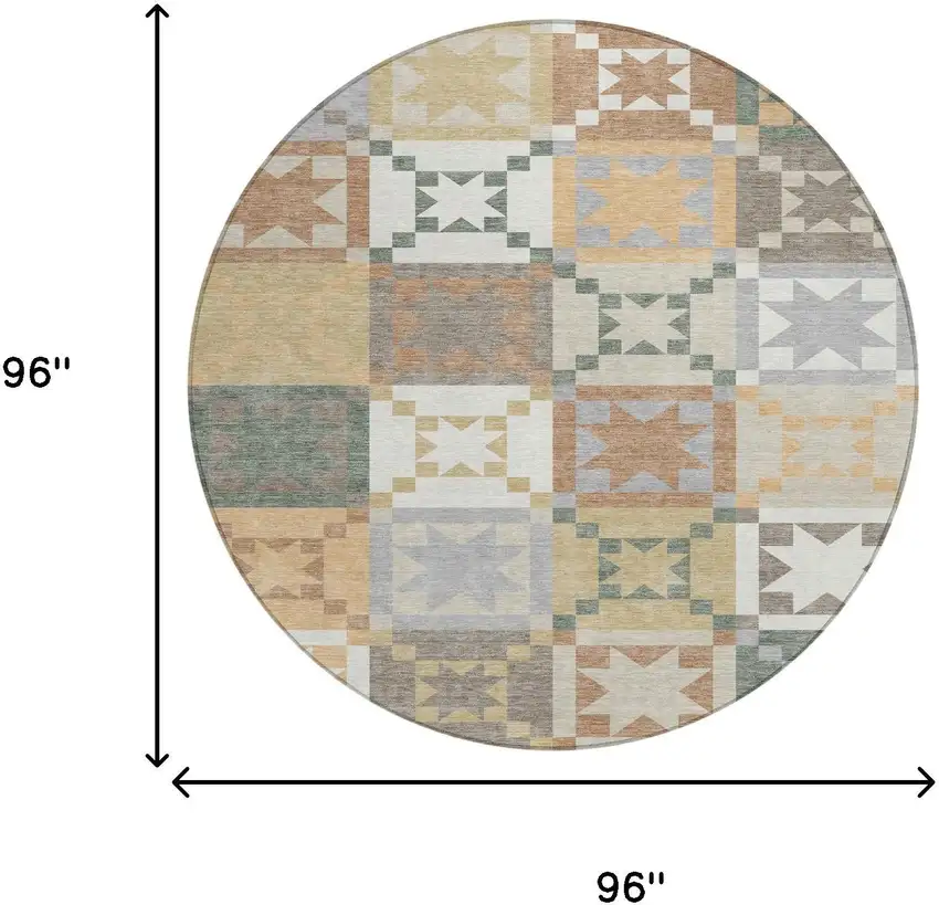 8' Ivory And Silver Round Patchwork Washable Indoor Outdoor Area Rug Photo 8