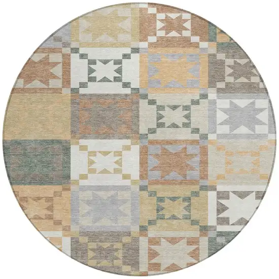 8' Ivory And Silver Round Patchwork Washable Indoor Outdoor Area Rug Photo 3