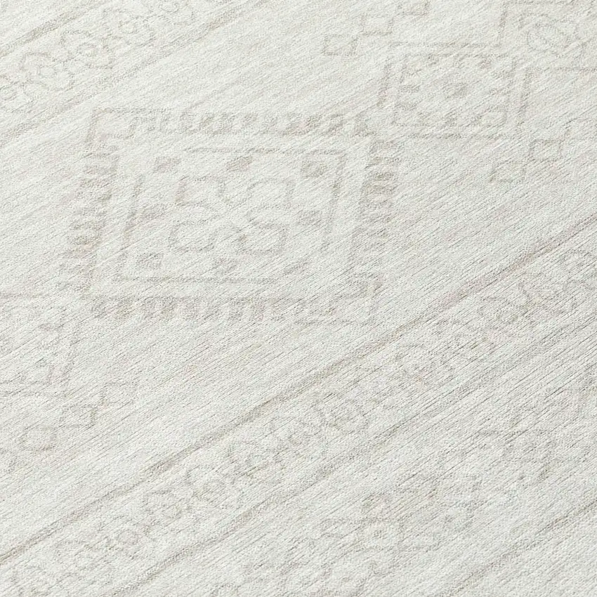 8' Ivory And Silver Round Southwestern Washable Indoor Outdoor Area Rug Photo 7
