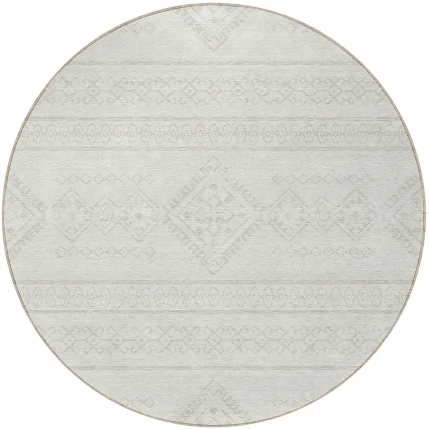 8' Ivory And Silver Round Southwestern Washable Indoor Outdoor Area Rug Photo 4