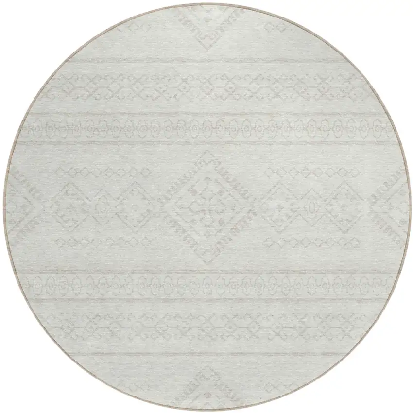 8' Ivory And Silver Round Southwestern Washable Indoor Outdoor Area Rug Photo 2