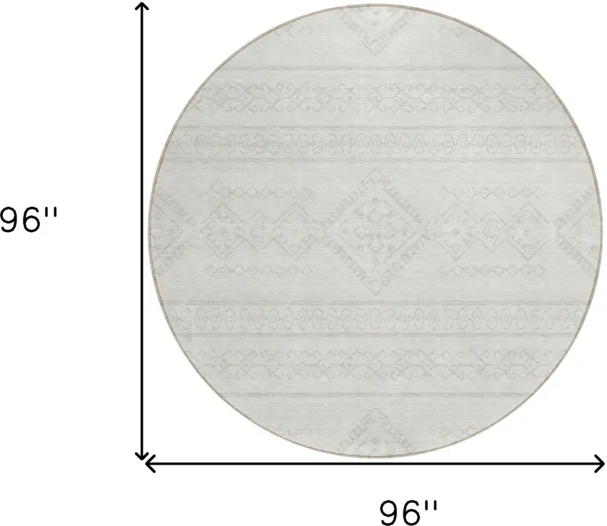 8' Ivory And Silver Round Southwestern Washable Indoor Outdoor Area Rug Photo 3