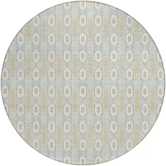 8' Ivory And Silver Round Striped Washable Indoor Outdoor Area Rug Photo 2