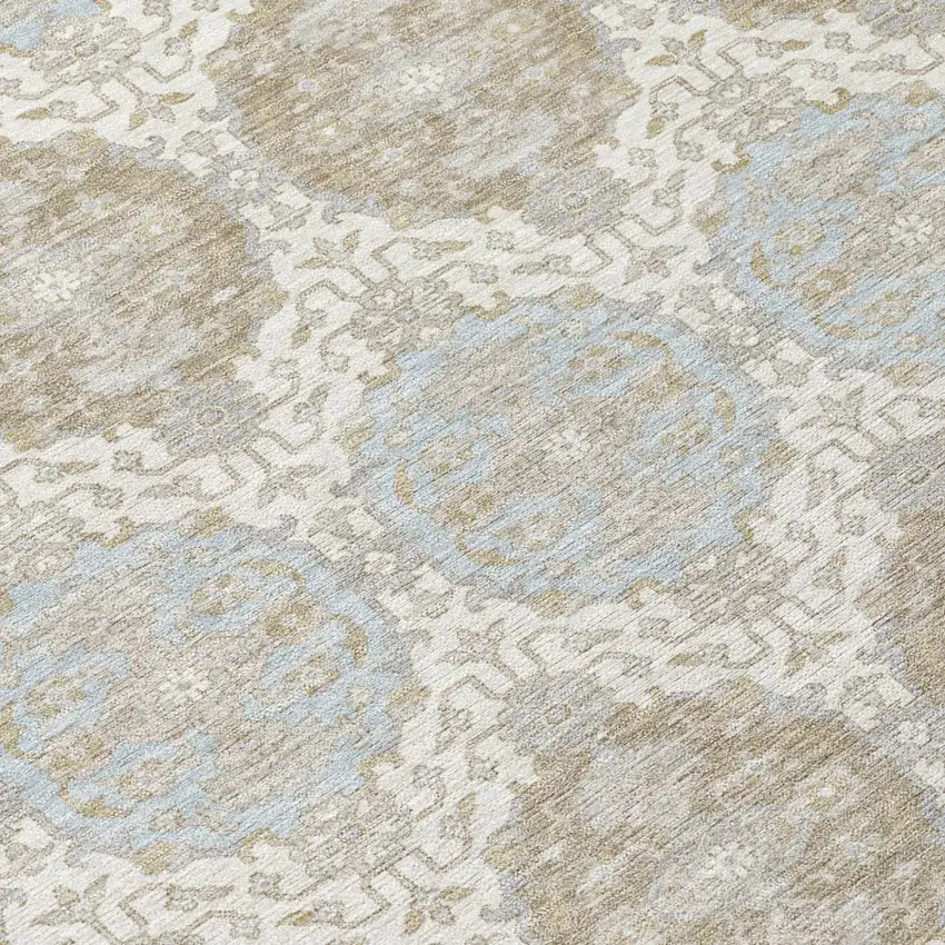 8' Ivory And Silver Round Striped Washable Indoor Outdoor Area Rug Photo 5