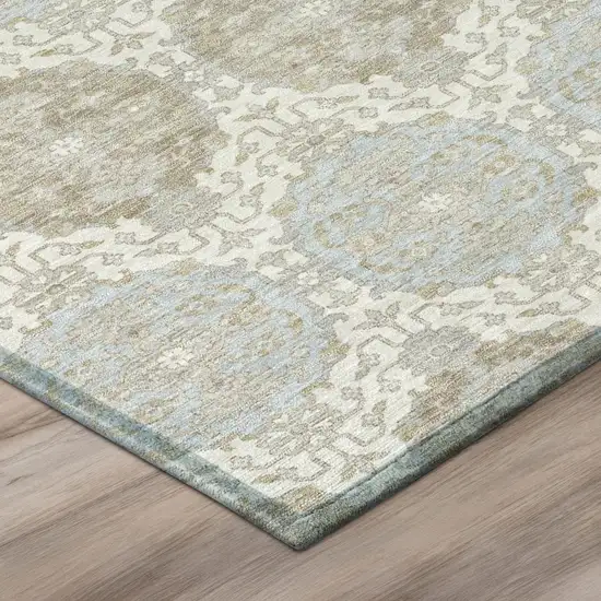 8' Ivory And Silver Round Striped Washable Indoor Outdoor Area Rug Photo 4