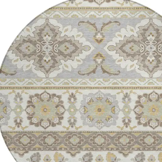 8' Ivory And Silver Round Tribal Washable Indoor Outdoor Area Rug Photo 4