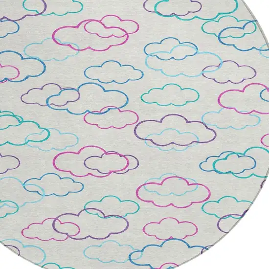 8' Ivory And Sky Blue Round Abstract Washable Indoor Outdoor Area Rug Photo 2