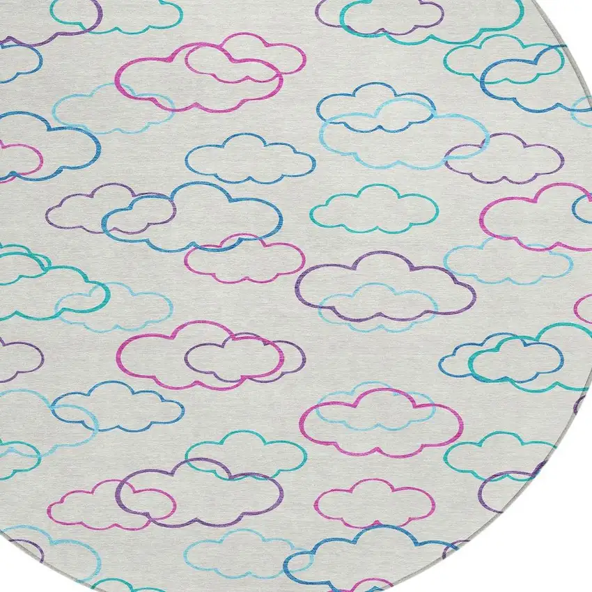 8' Ivory And Sky Blue Round Abstract Washable Indoor Outdoor Area Rug Photo 2