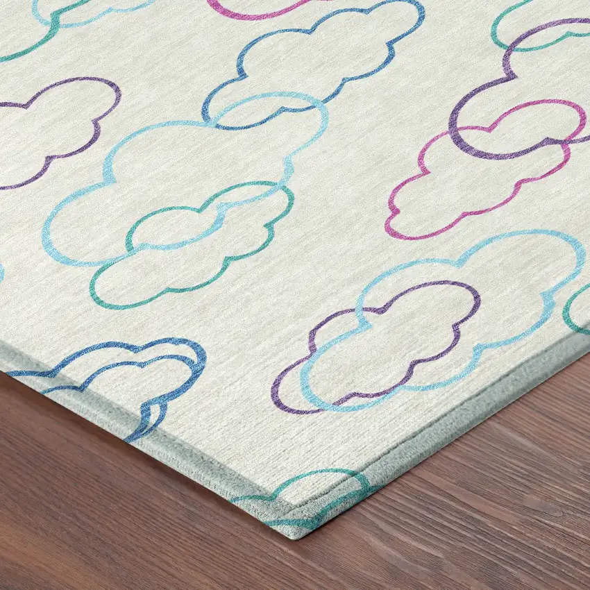 8' Ivory And Sky Blue Round Abstract Washable Indoor Outdoor Area Rug Photo 6