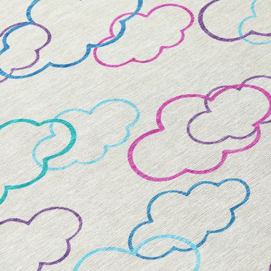 8' Ivory And Sky Blue Round Abstract Washable Indoor Outdoor Area Rug Photo 7