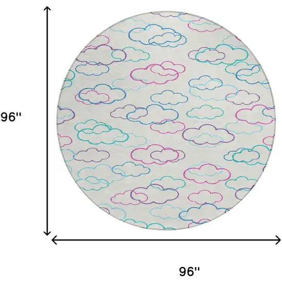 8' Ivory And Sky Blue Round Abstract Washable Indoor Outdoor Area Rug Photo 8