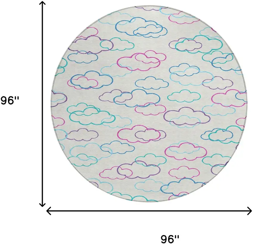 8' Ivory And Sky Blue Round Abstract Washable Indoor Outdoor Area Rug Photo 8